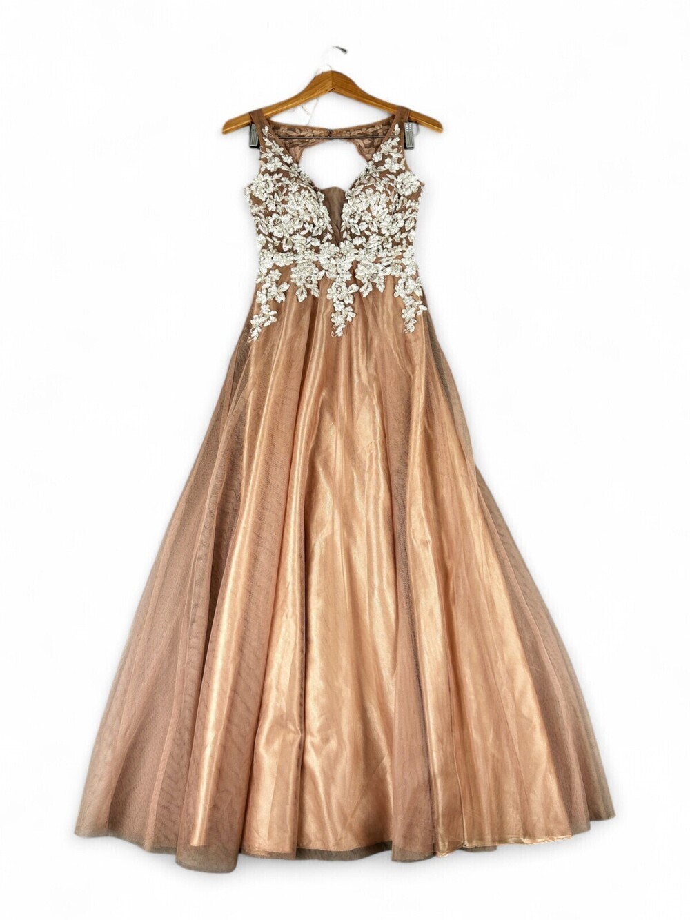 GB Blush Tulle Backless Floral Appliqué Prom Gown Size 1